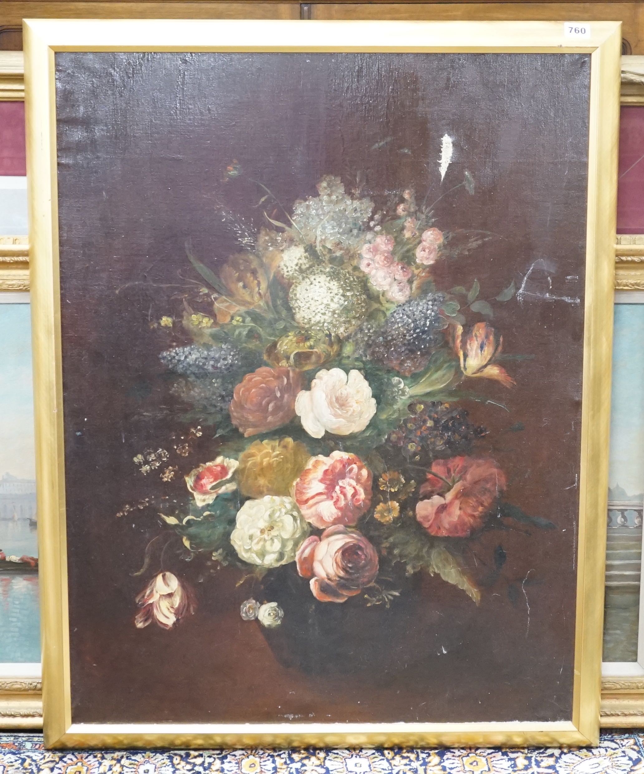 Dutch, 17th century style, oil on canvas, still life of flowers, 86.5 cm X 66 cm